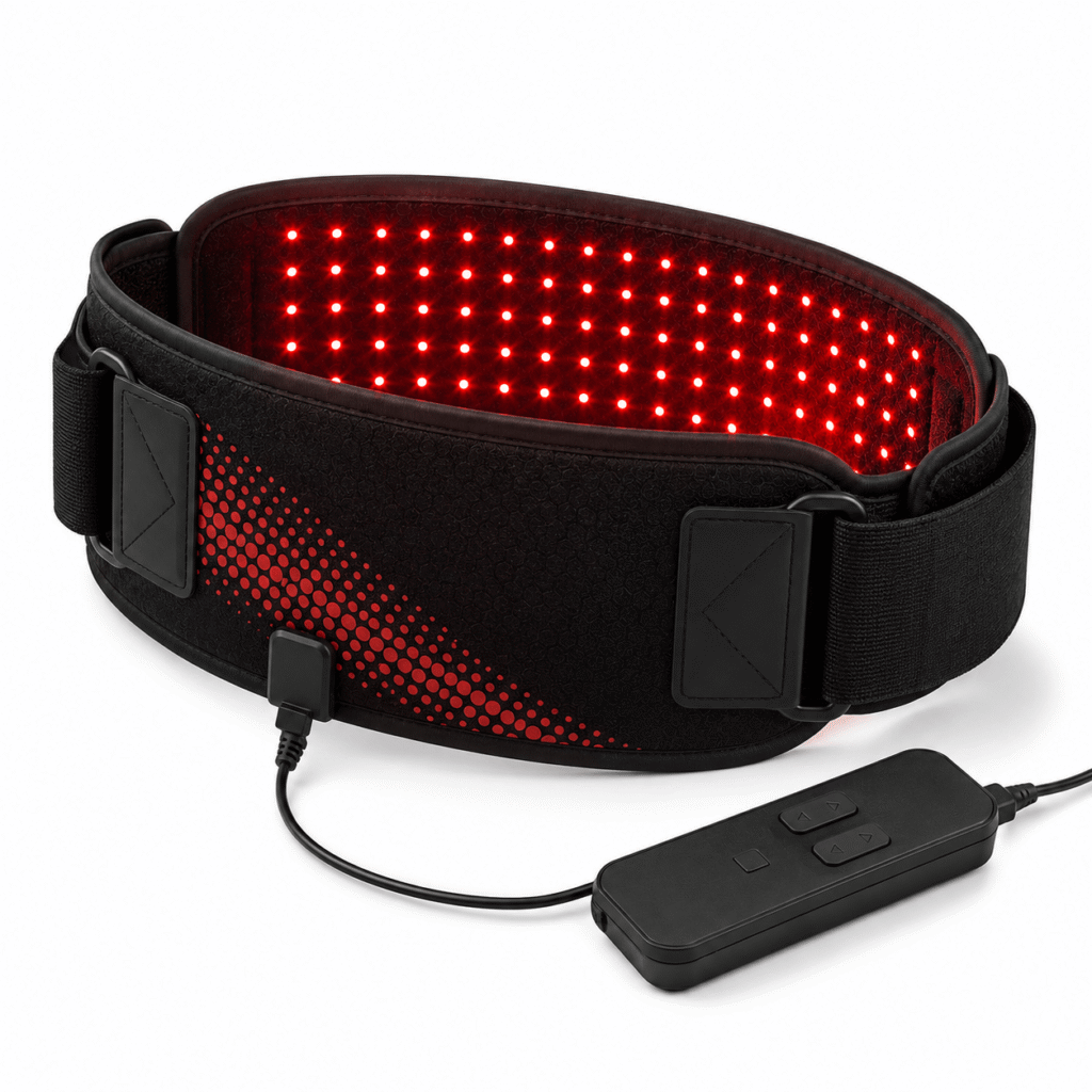 Allolo Red Light Therapy - Wearable belt and pad designs with adjustable straps and timer controls